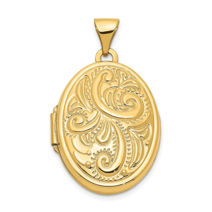 14K Yellow Gold Domed Scroll Design 21mm Oval Locket