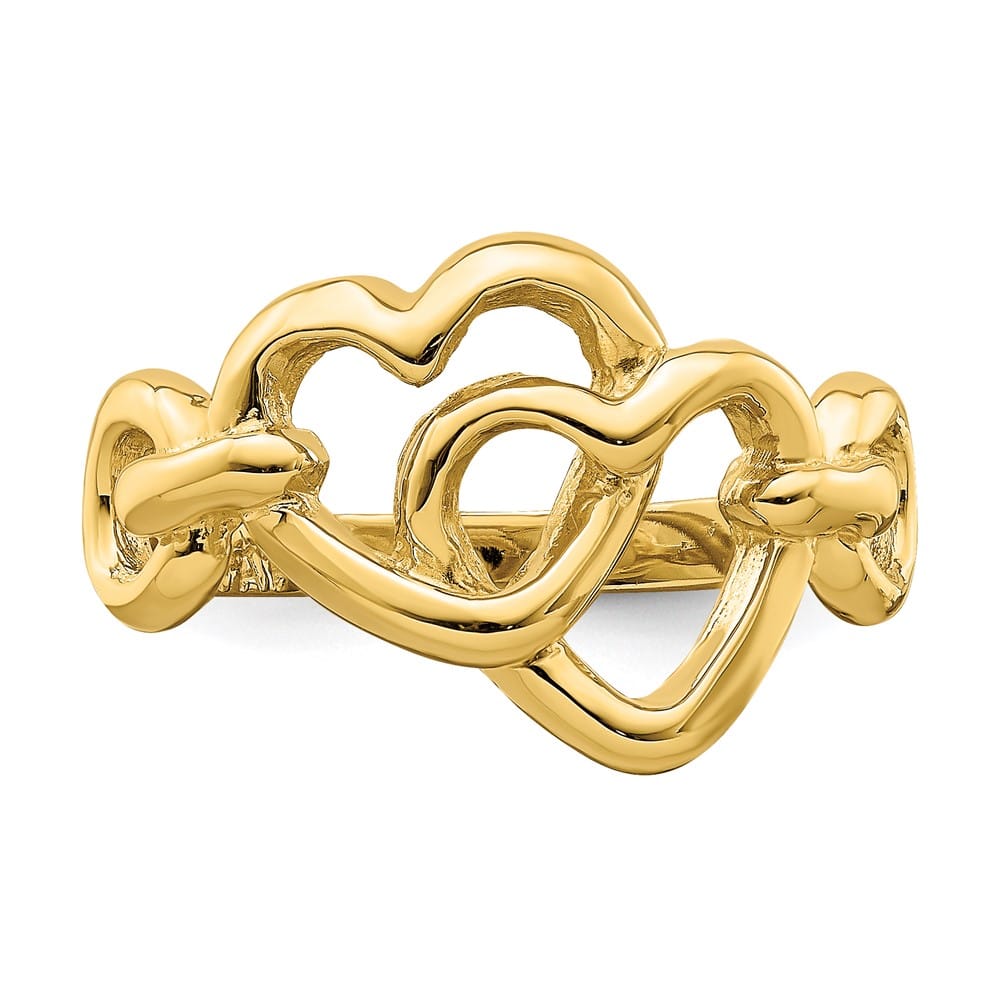 14k Yellow Gold Double Cut-out Linked Hearts Ring