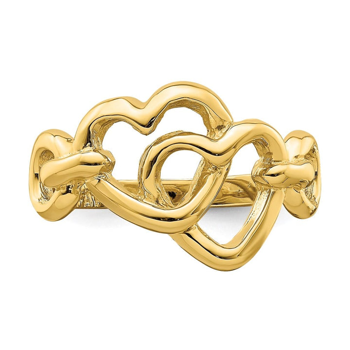 14k Yellow Gold Double Cut-out Linked Hearts Ring