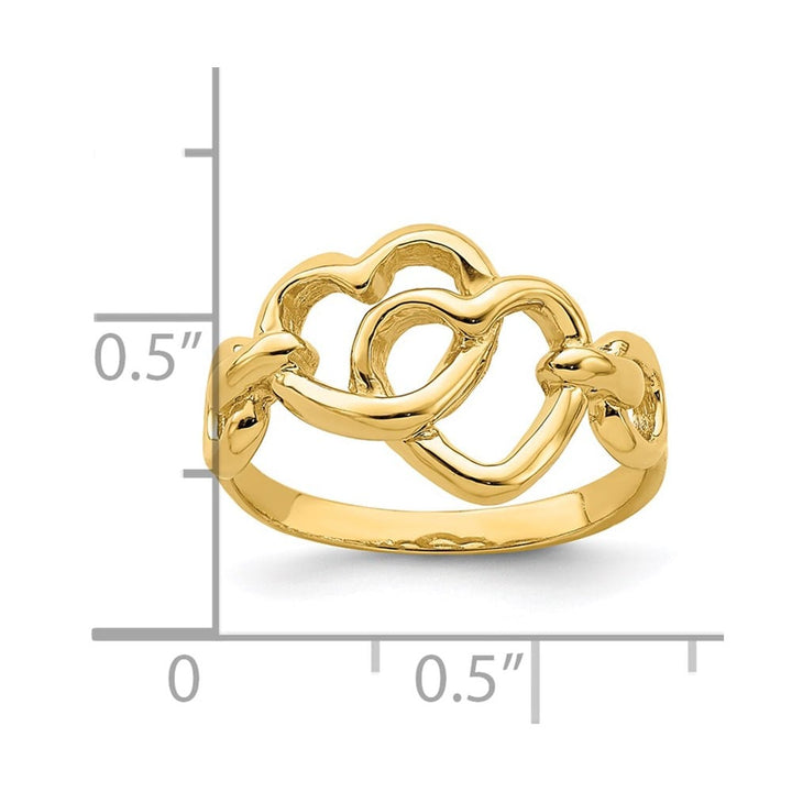 14k Yellow Gold Double Cut-out Linked Hearts Ring