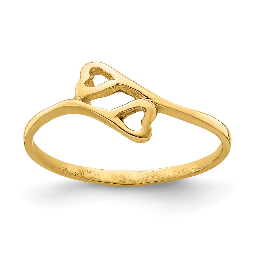 14k Yellow Gold Double Heart Bypass Ring