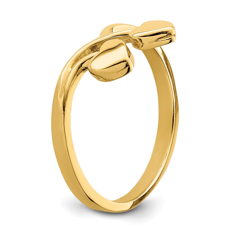 14k Yellow Gold Double Heart Drop Ring