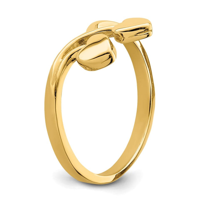14k Yellow Gold Double Heart Drop Ring
