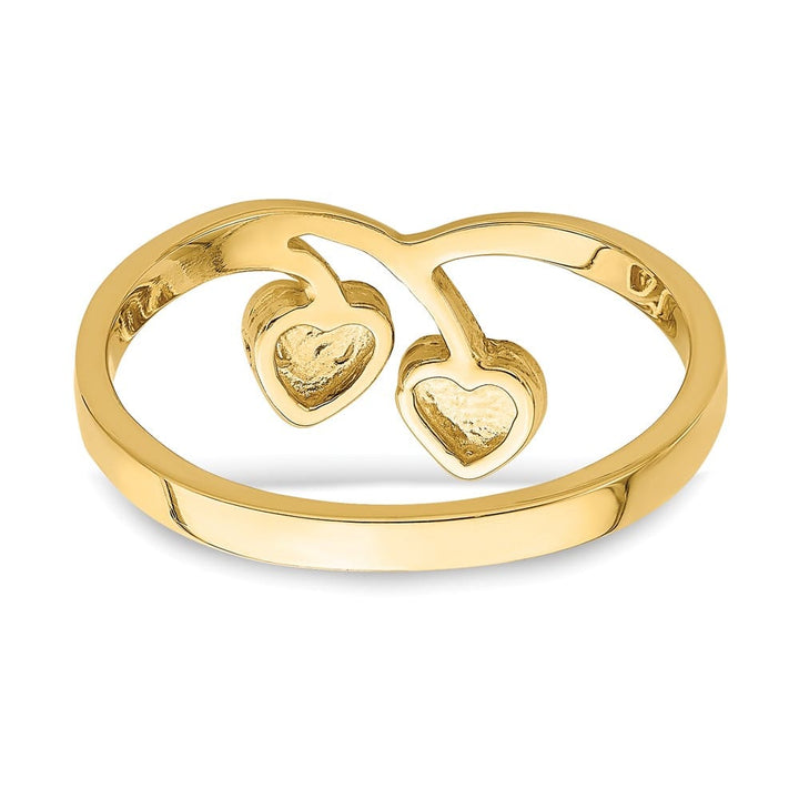 14k Yellow Gold Double Heart Drop Ring