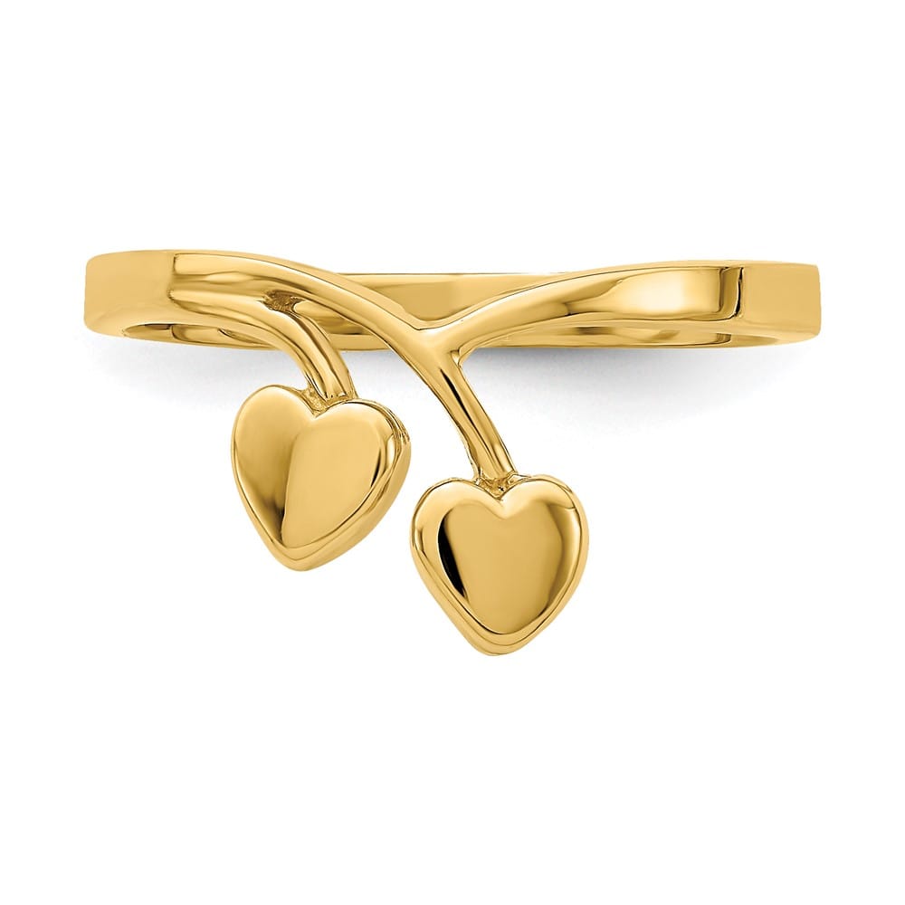 14k Yellow Gold Double Heart Drop Ring