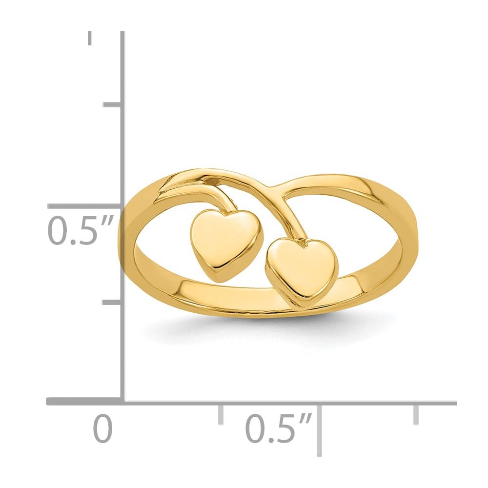 14k Yellow Gold Double Heart Drop Ring