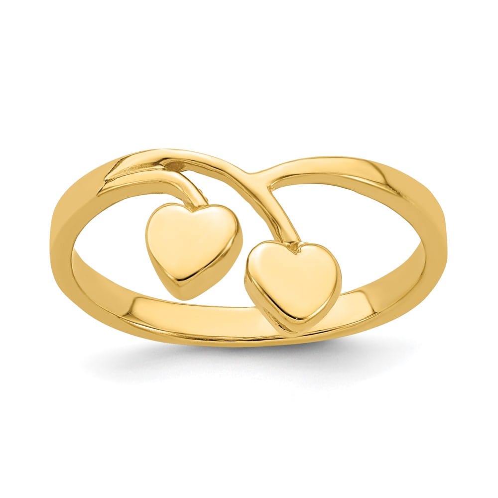 14k Yellow Gold Double Heart Drop Ring