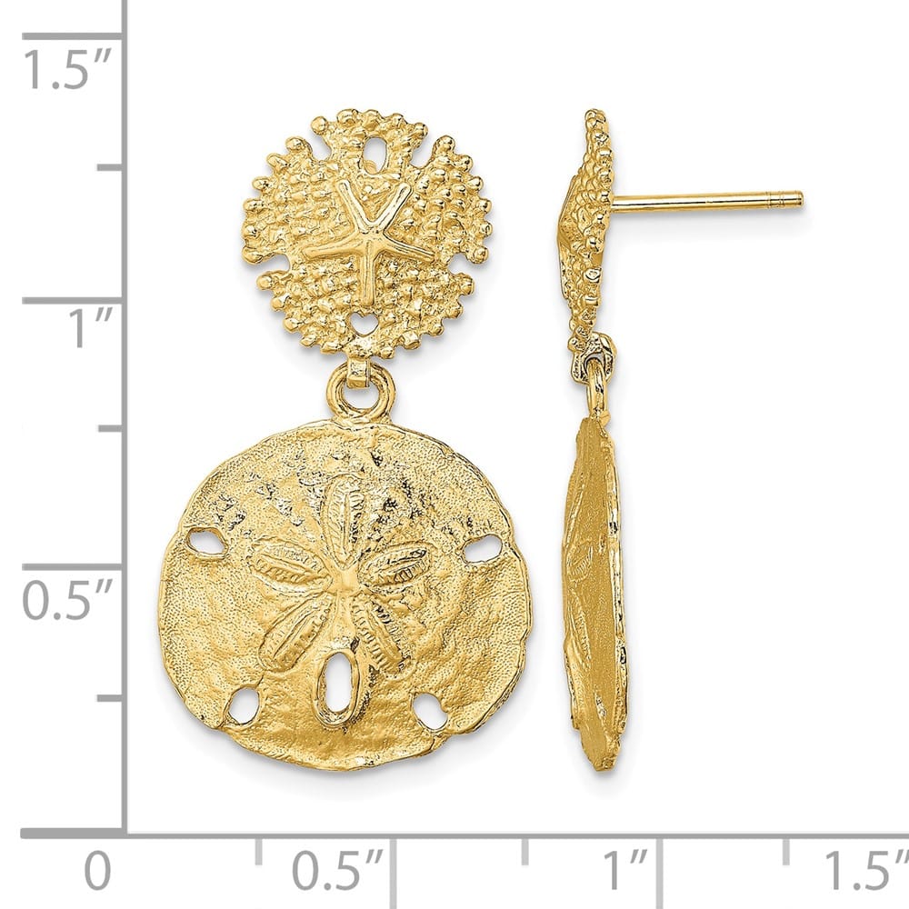 14K Yellow Gold Double Sand Dollar Dangle Earrings, view 4 of 4