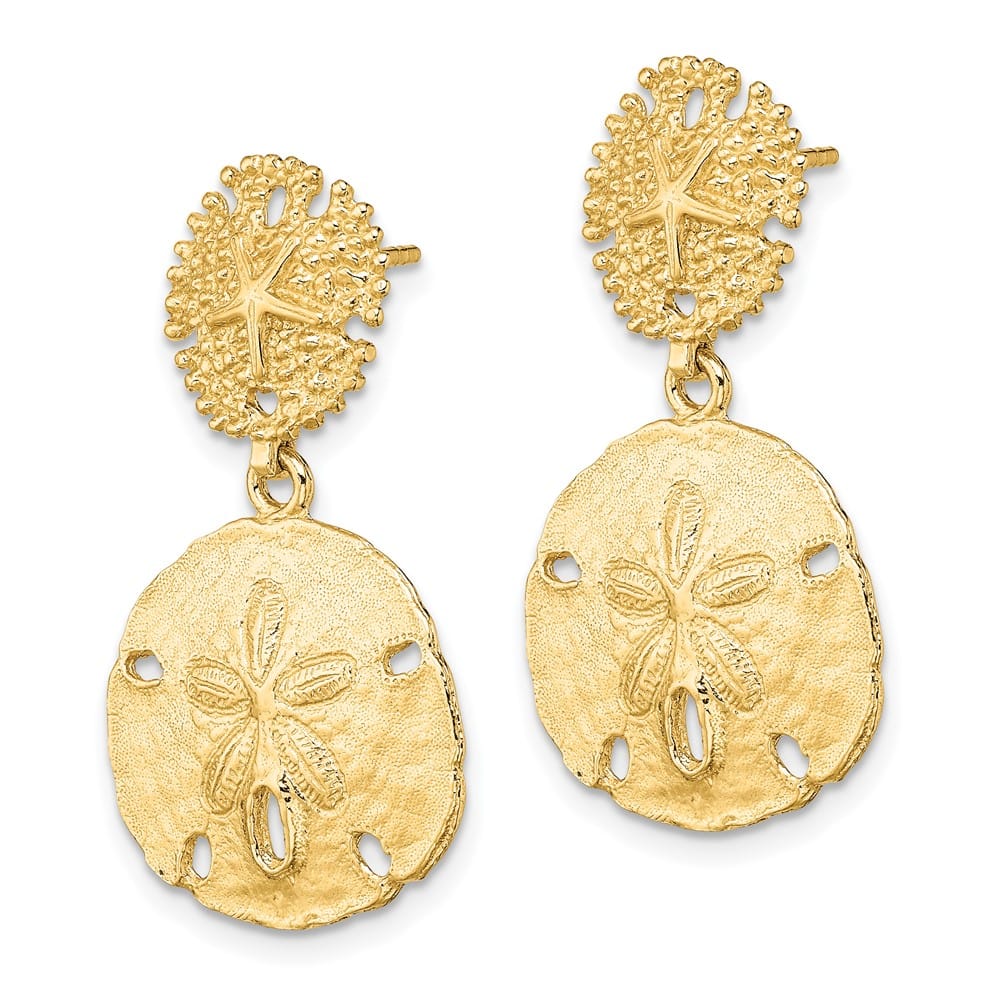 14K Yellow Gold Double Sand Dollar Dangle Earrings, view 2 of 4