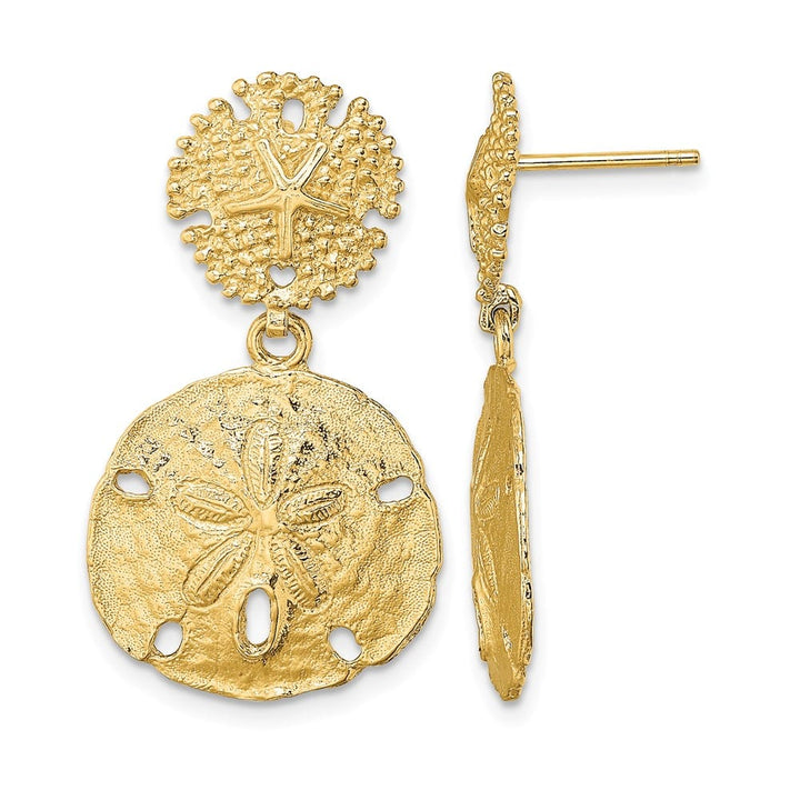 14K Yellow Gold Double Sand Dollar Dangle Earrings, view 1 of 4