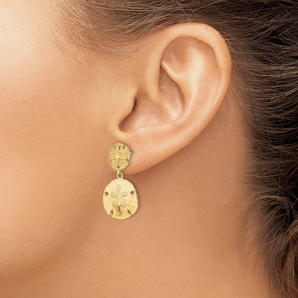 14K Yellow Gold Double Sand Dollar Dangle Earrings, view 3 of 4