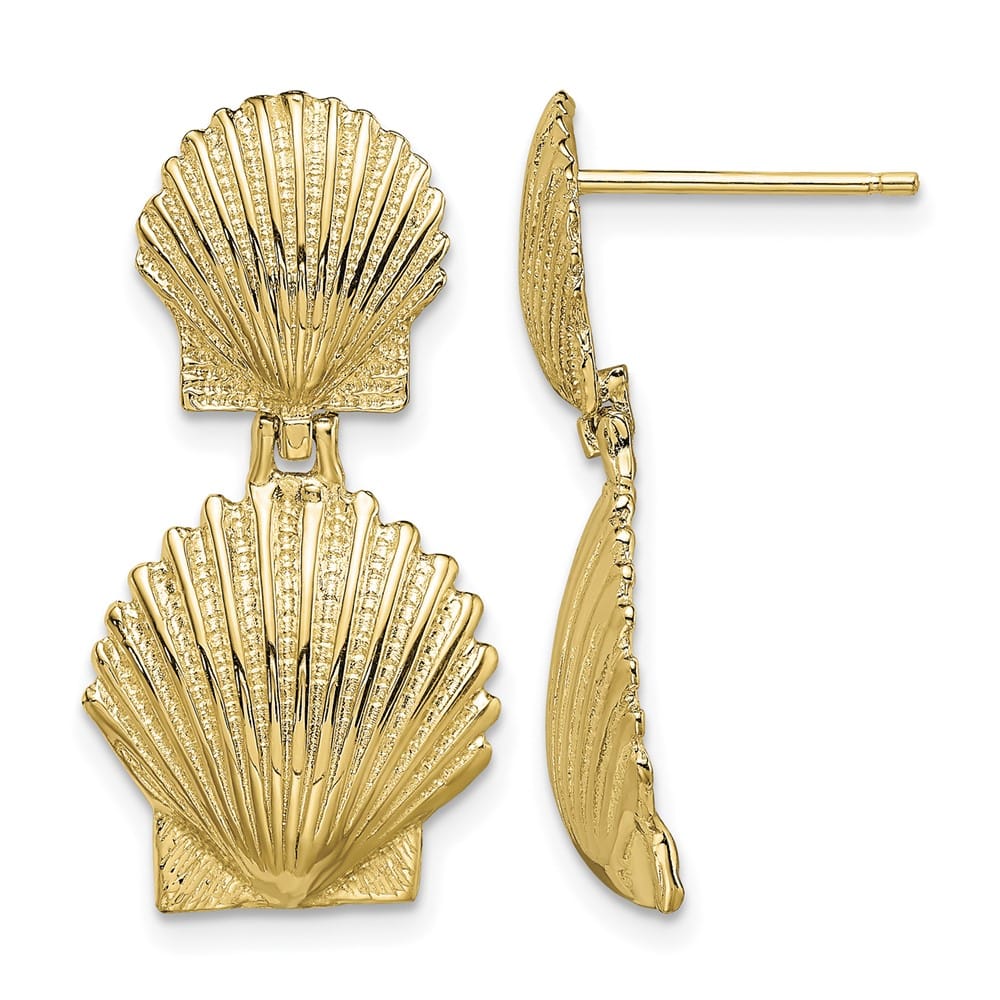 14K Yellow Gold Double Scallop Shell Post Earrings, view 1 of 4