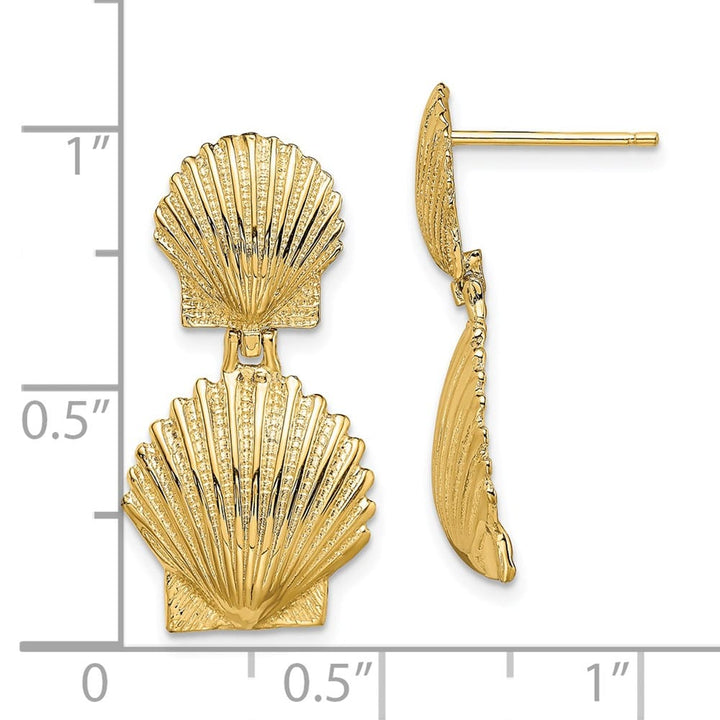 14K Yellow Gold Double Scallop Shell Post Earrings, view 4 of 4