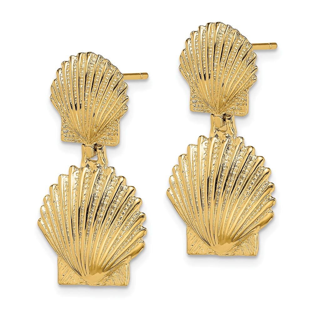 14K Yellow Gold Double Scallop Shell Post Earrings, view 2 of 4