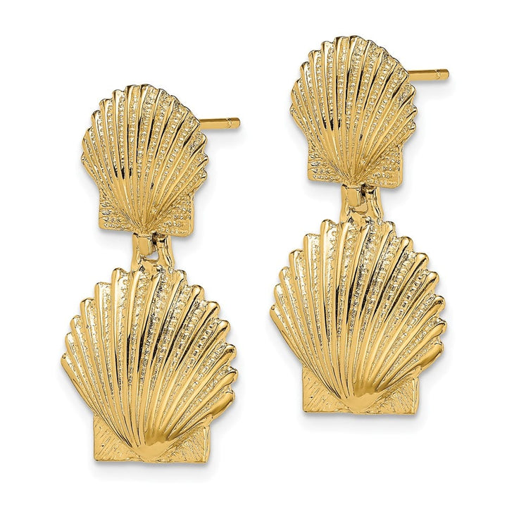 14K Yellow Gold Double Scallop Shell Post Earrings, view 2 of 4