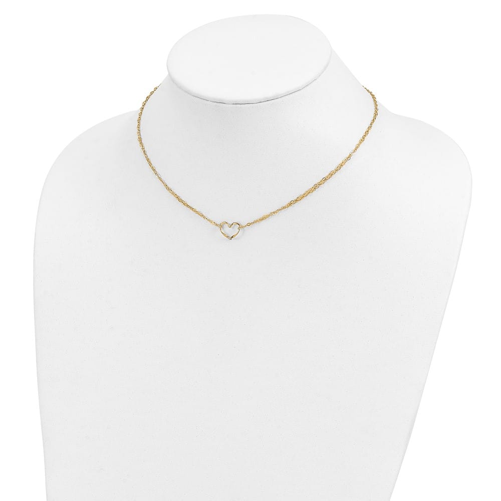 14K Yellow Gold Double Strand Heart Pendant 16 inch Necklace