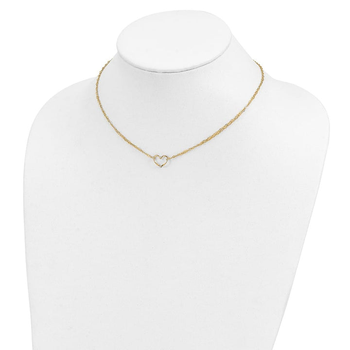 14K Yellow Gold Double Strand Heart Pendant 16 inch Necklace
