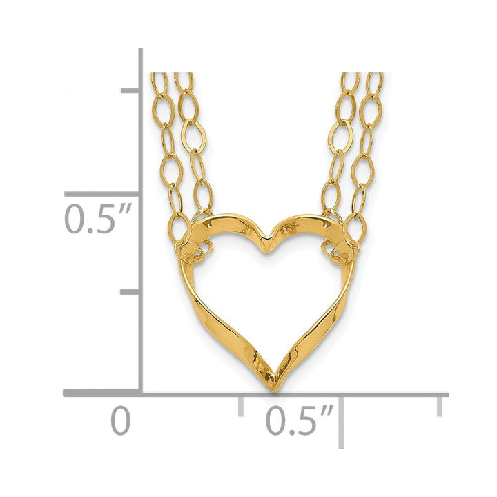 14K Yellow Gold Double Strand Heart Pendant 16 inch Necklace