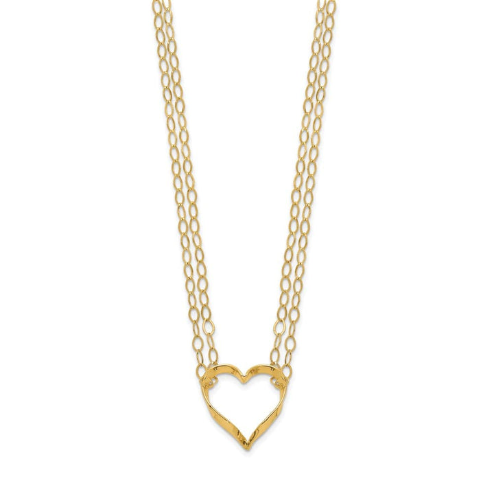 14K Yellow Gold Double Strand Heart Pendant 16 inch Necklace