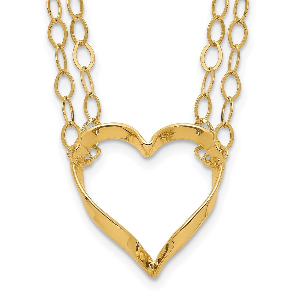 14K Yellow Gold Double Strand Heart Pendant 16 inch Necklace