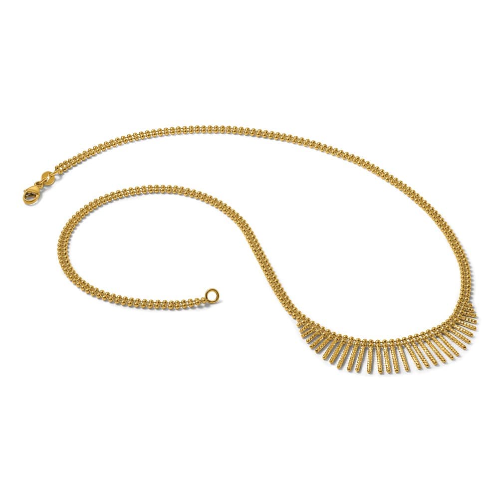 14K Yellow Gold Double Strand Multi Dangle 17 inch Necklace
