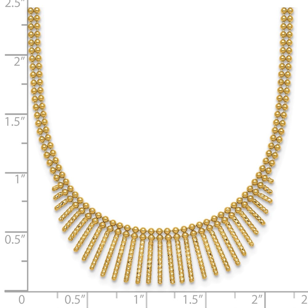 14K Yellow Gold Double Strand Multi Dangle 17 inch Necklace