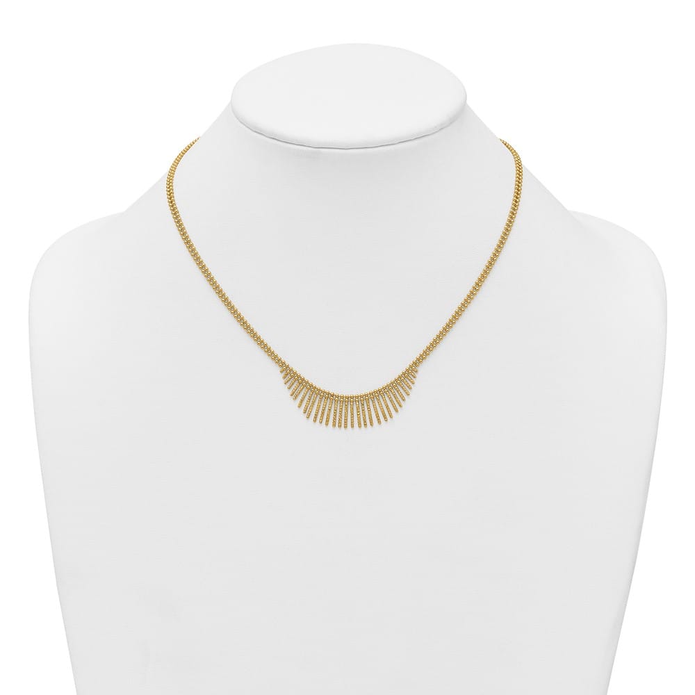 14K Yellow Gold Double Strand Multi Dangle 17 inch Necklace