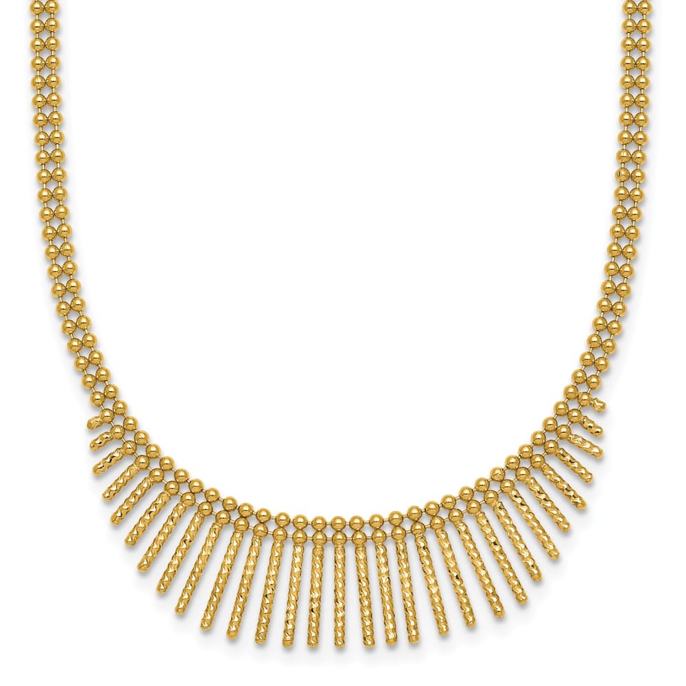 14K Yellow Gold Double Strand Multi Dangle 17 inch Necklace