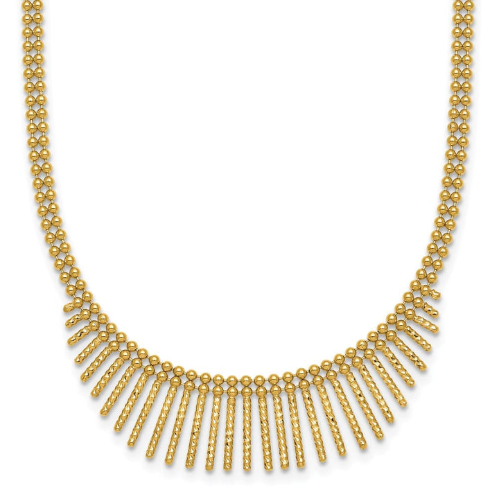 14K Yellow Gold Double Strand Multi Dangle 17 inch Necklace