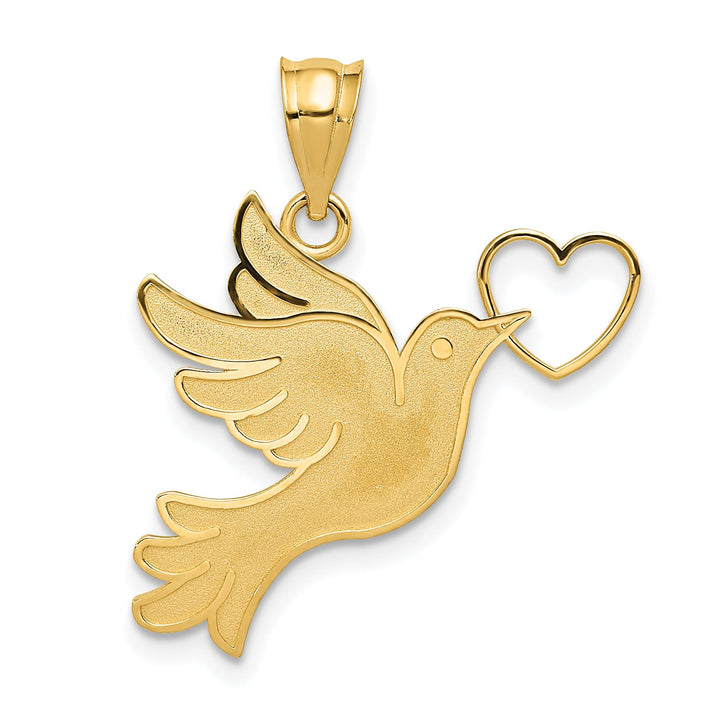 14K Yellow Gold Dove with Heart Pendant