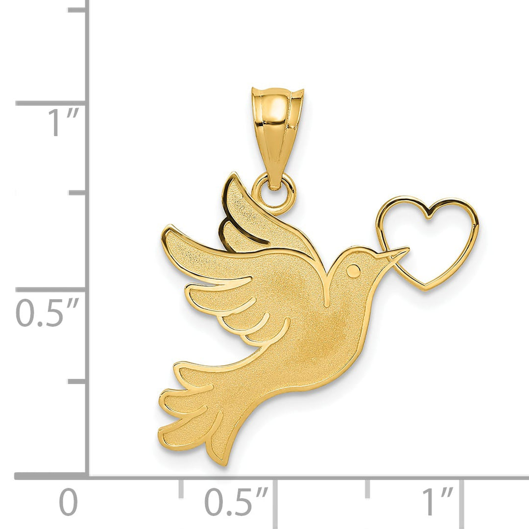 14K Yellow Gold Dove with Heart Pendant