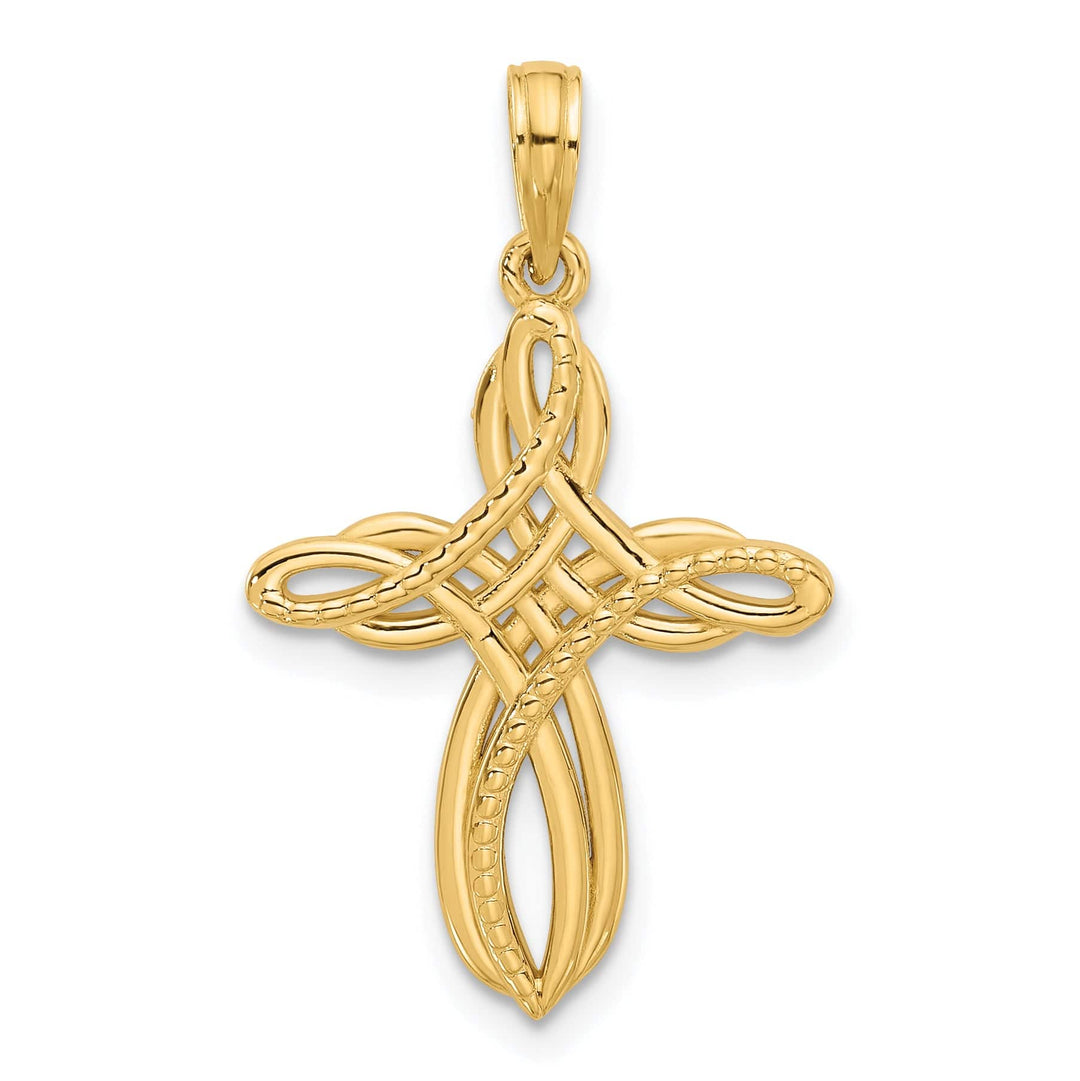 Lovely Rita's 14K Yellow Gold Elegant Fancy Entwined Design Latin Cross Pendant