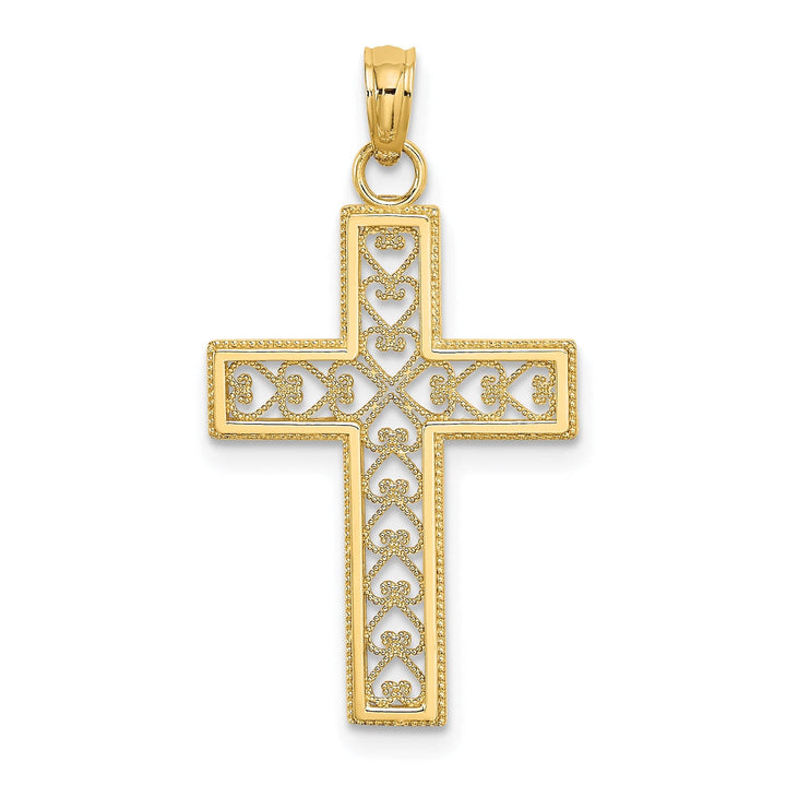 Lovely Rita's 14K Yellow Gold Elegant Filigree Beaded Outline Latin Cross Pendant