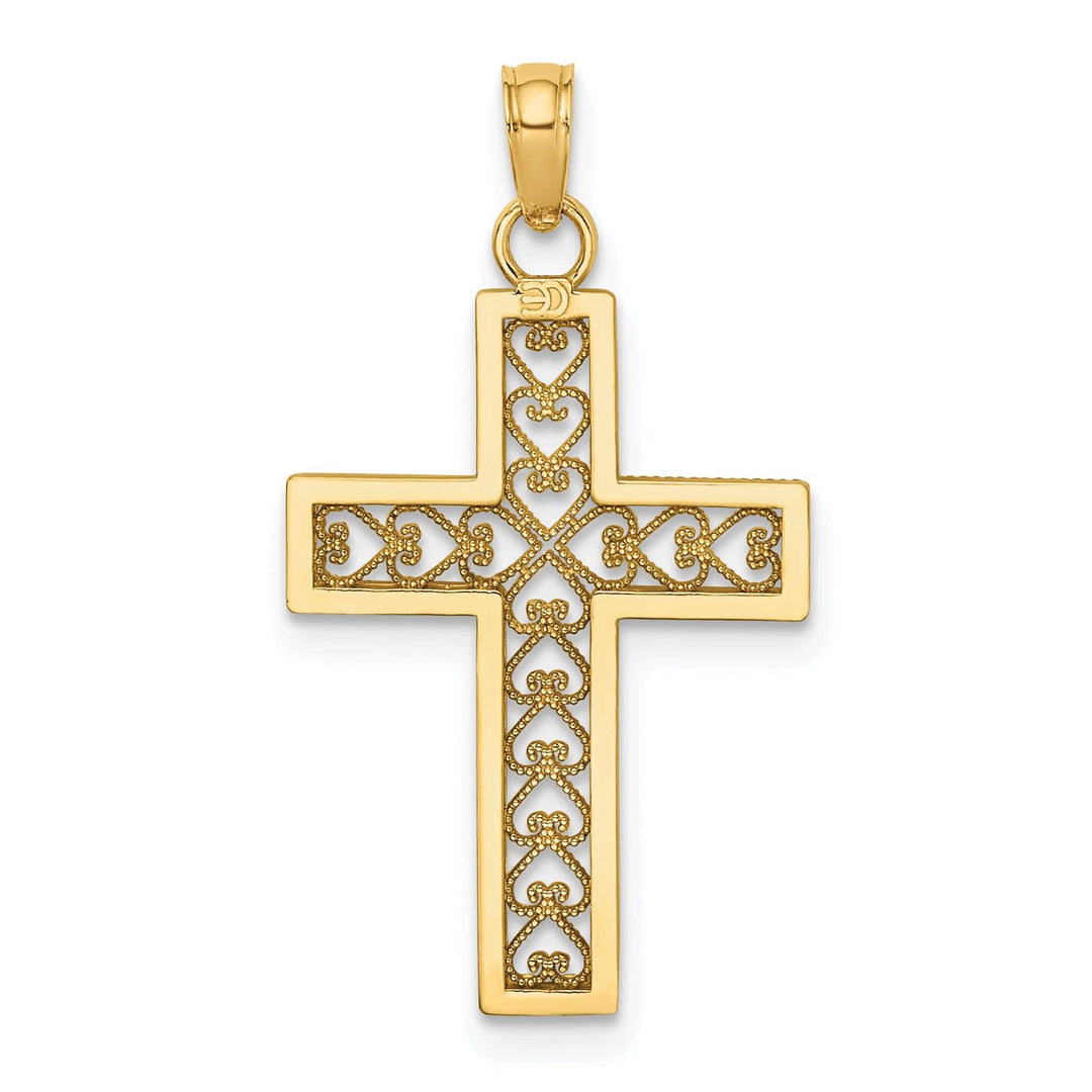 Lovely Rita's 14K Yellow Gold Elegant Filigree Beaded Outline Latin Cross Pendant
