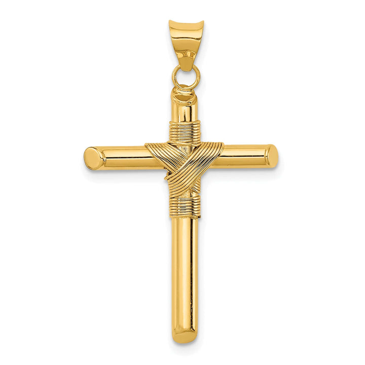 Lovely Rita's 14K Yellow Gold Elegant Polished Center Wrap Tube Latin Cross Pendant