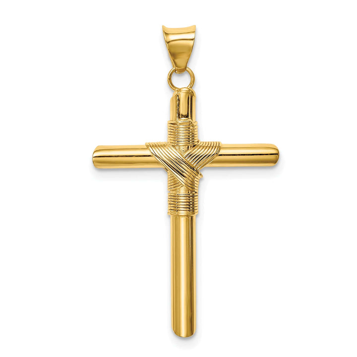 Lovely Rita's 14K Yellow Gold Elegant Polished Center Wrap Tube Latin Cross Pendant