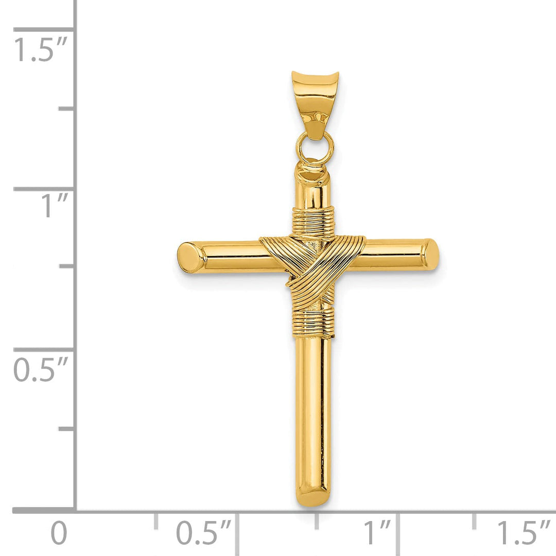 Lovely Rita's 14K Yellow Gold Elegant Polished Center Wrap Tube Latin Cross Pendant