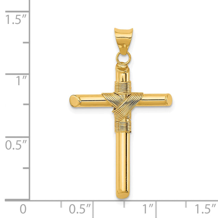 Lovely Rita's 14K Yellow Gold Elegant Polished Center Wrap Tube Latin Cross Pendant
