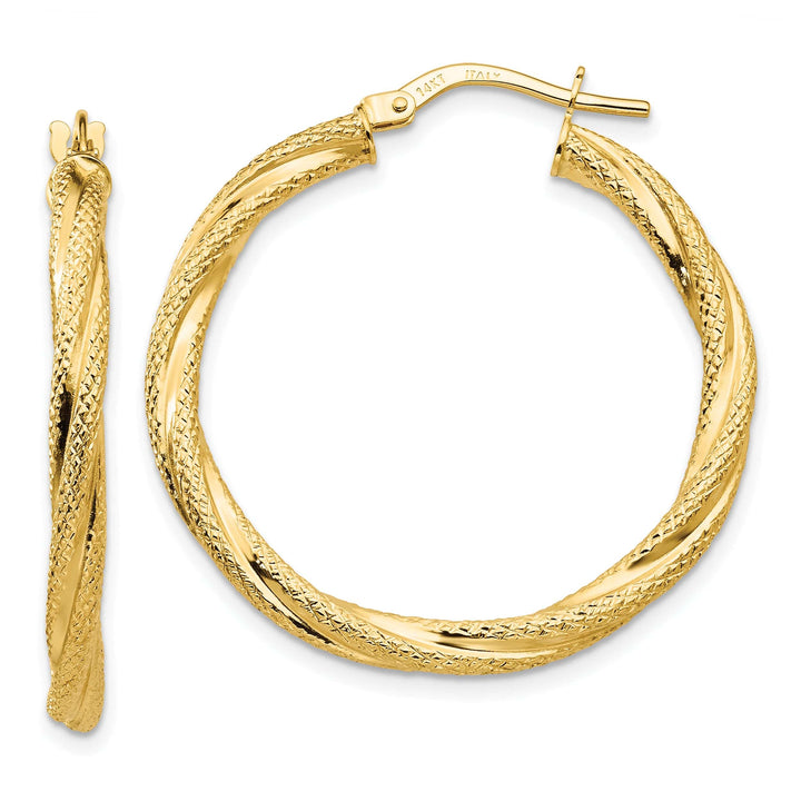 14K Yellow Gold Elegant Textured 32mm Twisted Hoops
