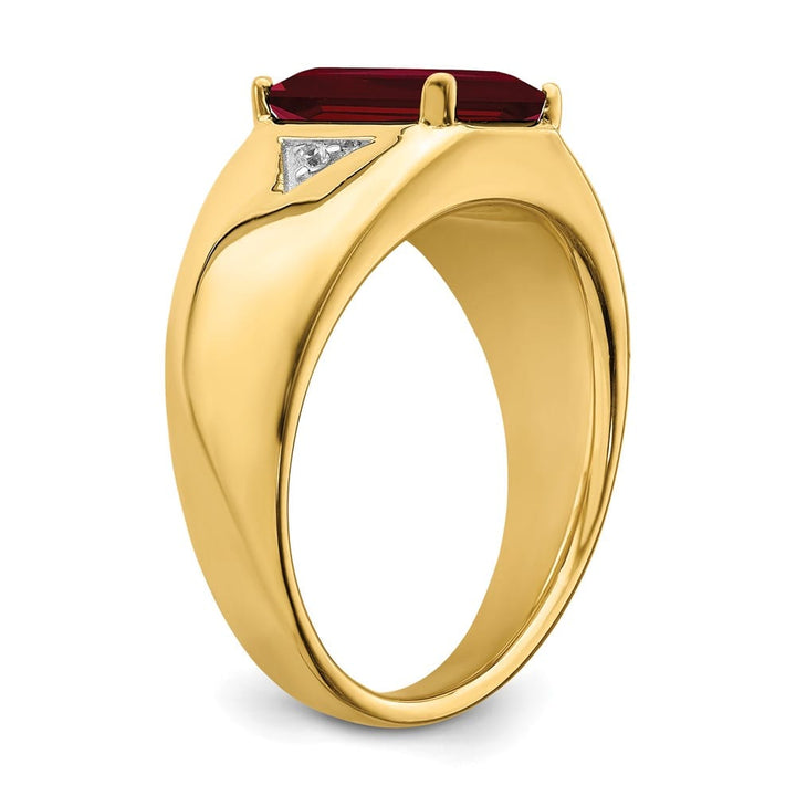 14k Yellow Gold Emerald-cut Lab-Created Ruby Diamond Men's Ring