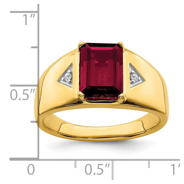 14k Yellow Gold Emerald-cut Lab-Created Ruby Diamond Men's Ring
