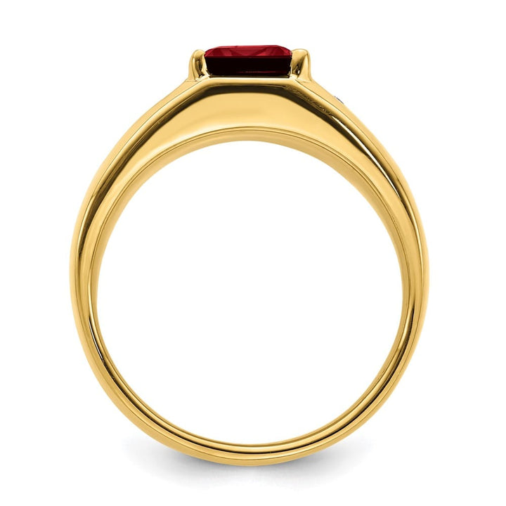 14k Yellow Gold Emerald-cut Lab-Created Ruby Diamond Men's Ring