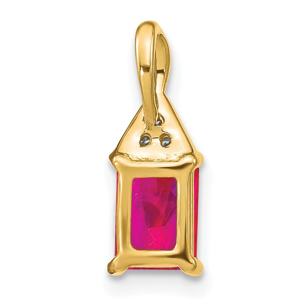 14K Yellow Gold Emerald-shape Ruby and Diamond Pendant