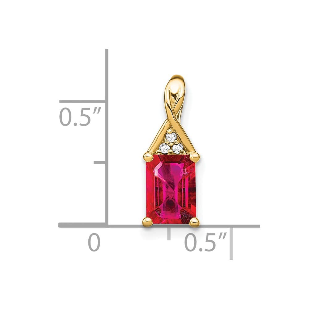 14K Yellow Gold Emerald-shape Ruby and Diamond Pendant