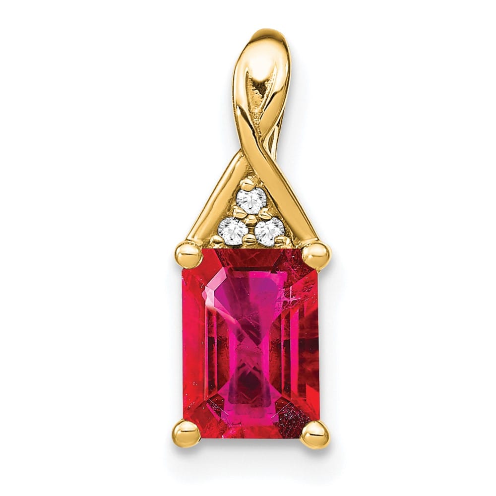 14K Yellow Gold Emerald-shape Ruby and Diamond Pendant
