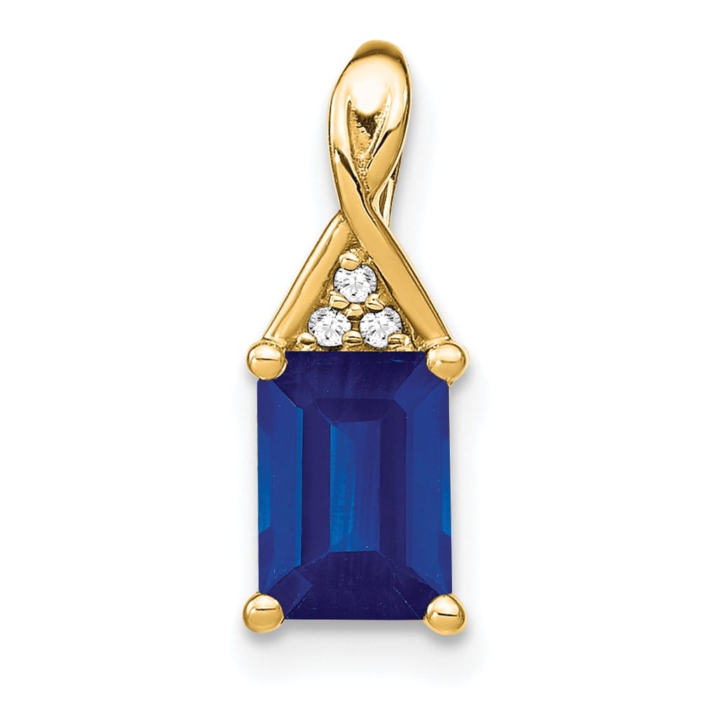 14K Yellow Gold Emerald-shape Sapphire and Diamond Pendant