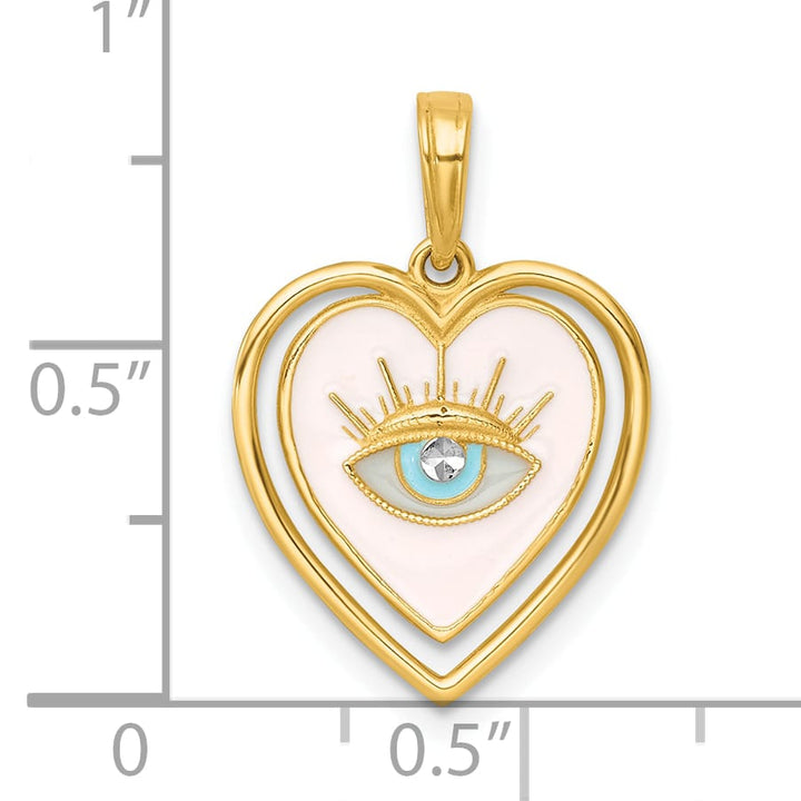 14K Yellow Gold Enamel Eye in Heart Charm