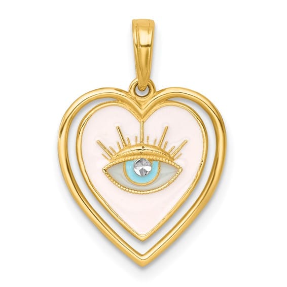 14K Yellow Gold Enamel Eye in Heart Charm