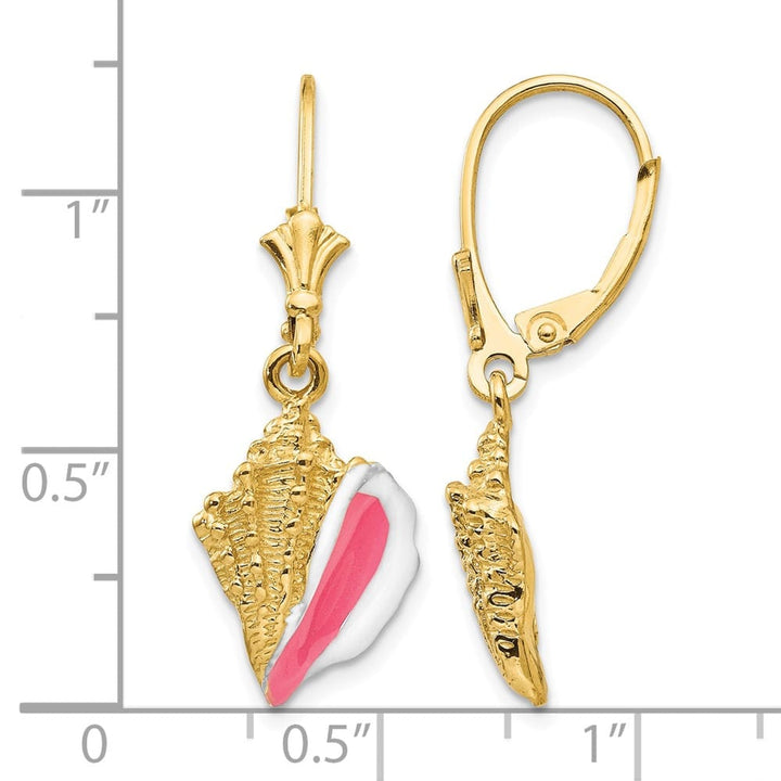 14K Yellow Gold Enameled Conch Shell Leverback Earrings, view 4 of 4