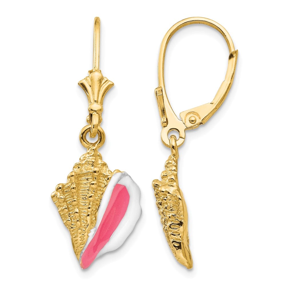 14K Yellow Gold Enameled Conch Shell Leverback Earrings, view 1 of 4